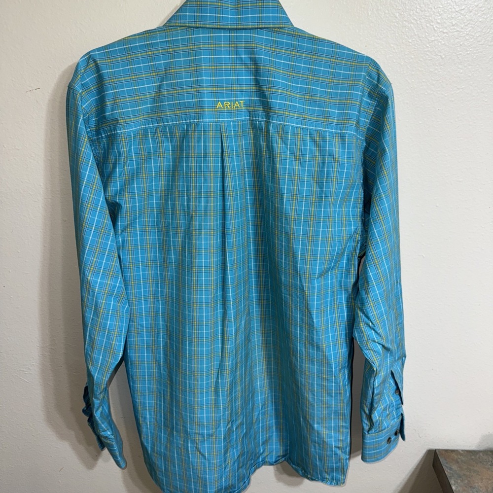 Ariat Pro Series Mens Aqua/yellow Plaid Long Sleeve Button Down Shirt Size Small - Picture 5 of 9